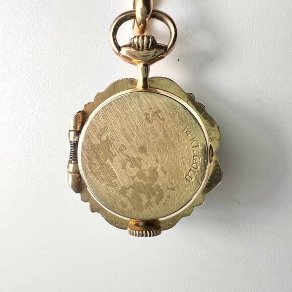 VTG 14KGold Pendant Watch with Floral Motif encrusted Rubies, Emeralds & Diamond - Picture 9 of 13